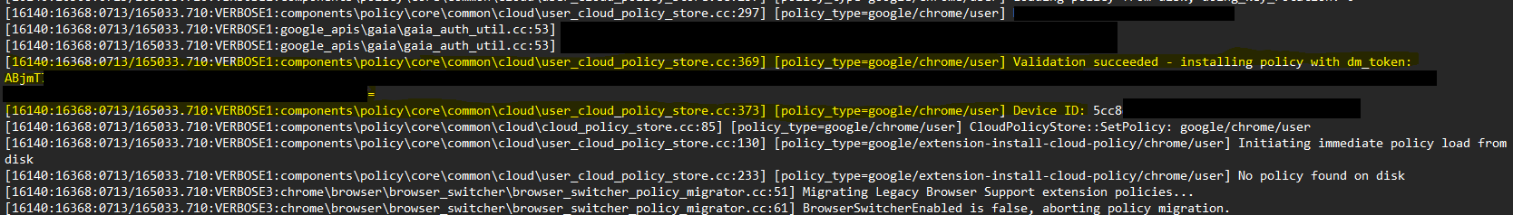Device Management Token and Device ID in Chrome Logs